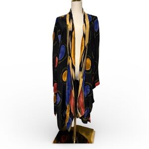 Vintage AKF New York Silk Abstract Kimono Duster Art Coat 90s